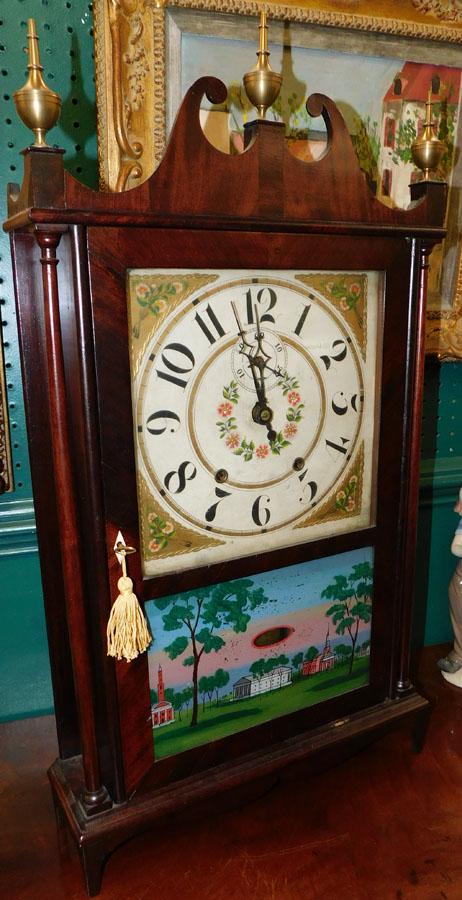 Antique Mahogany Pillar & Scroll Clock (1 of 3)