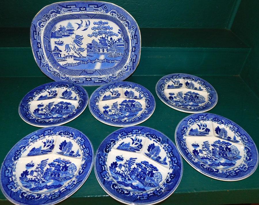 7 Pc Blue Willow Porcelain Plates & Platter (1 of 3)