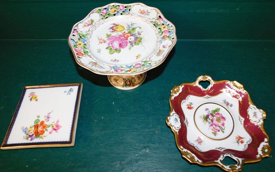 3 Pc Hand Painted Porcelain - 2 Dresden - 1 Meissen (1 of 5)