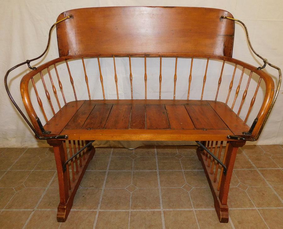 Antique Maple & Wrought Iron Wagon Bench (1 of 4)