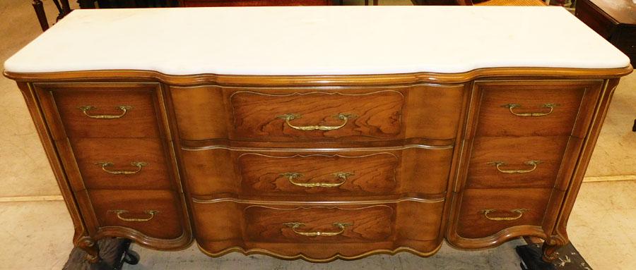 Cherry French Provisional 9 Drawer Credenza W/ Marble: Cherry French Provisional 9 Drawer Credenza W/ Marble Top. 76" W 22 1/2" D 35" H