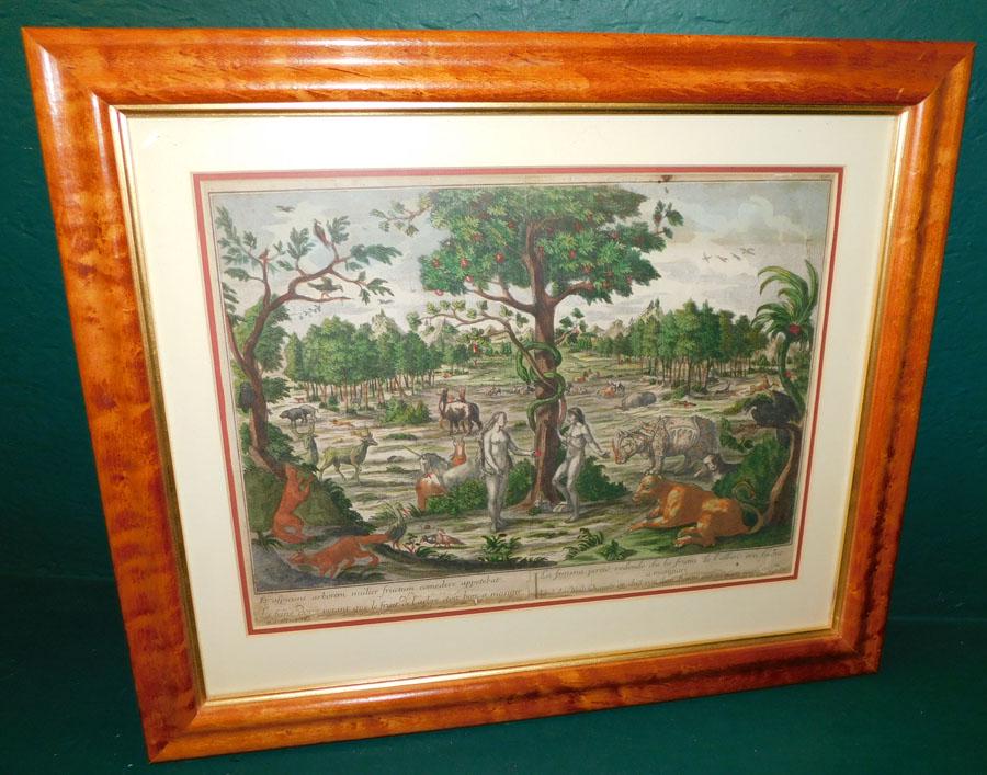Birds Eye Maple Framed Hand Colored Engraving (1 of 6)