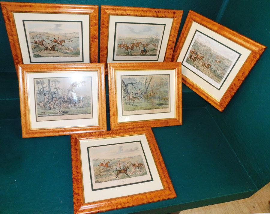 Six Birds Eye Maple Framed Hand Colored  Engravings (1 of 9)