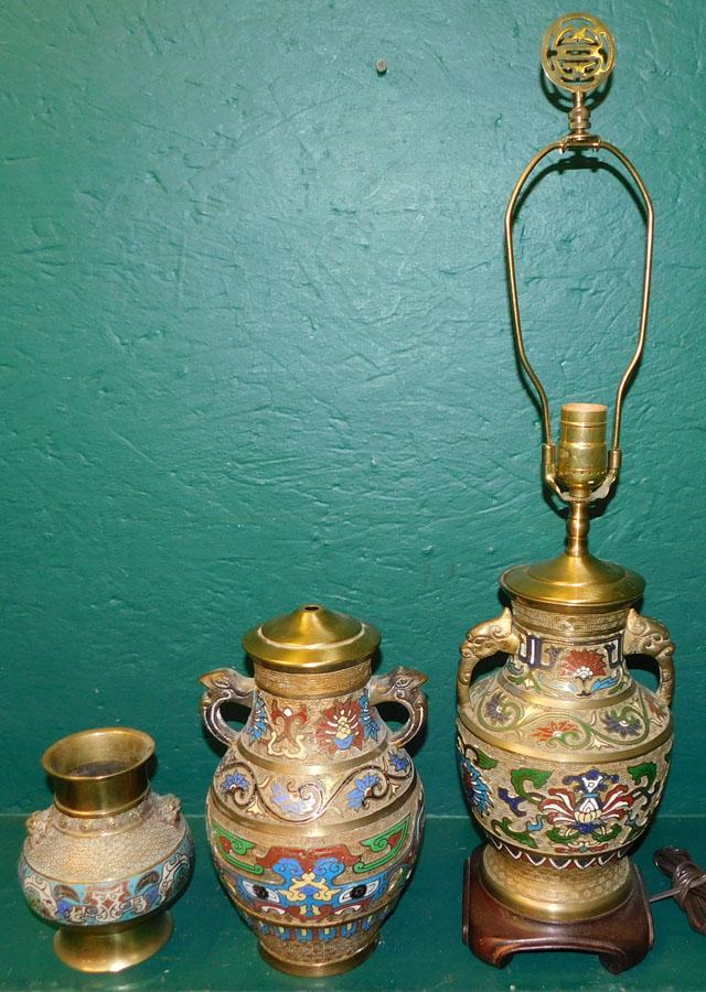 Three Champleve Urns - I Made Into Lamp (1 of 2)