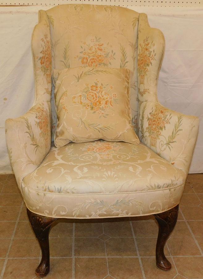Antique Mahogany Queen Ann Wing Chair (1 of 5)