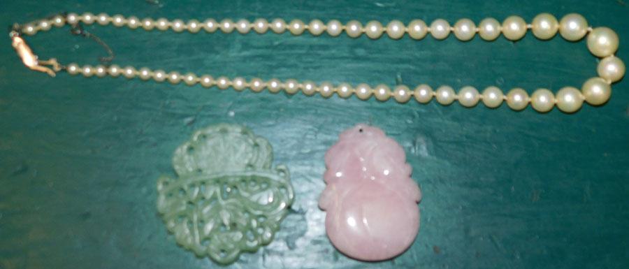 Green Jade, Rose Quartz, Pearl Necklace W/ .835 Silver (1 of 3)