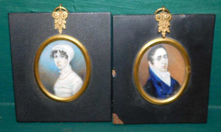 Pair 19th C Framed Hand Painted Portraits (1 of 2)