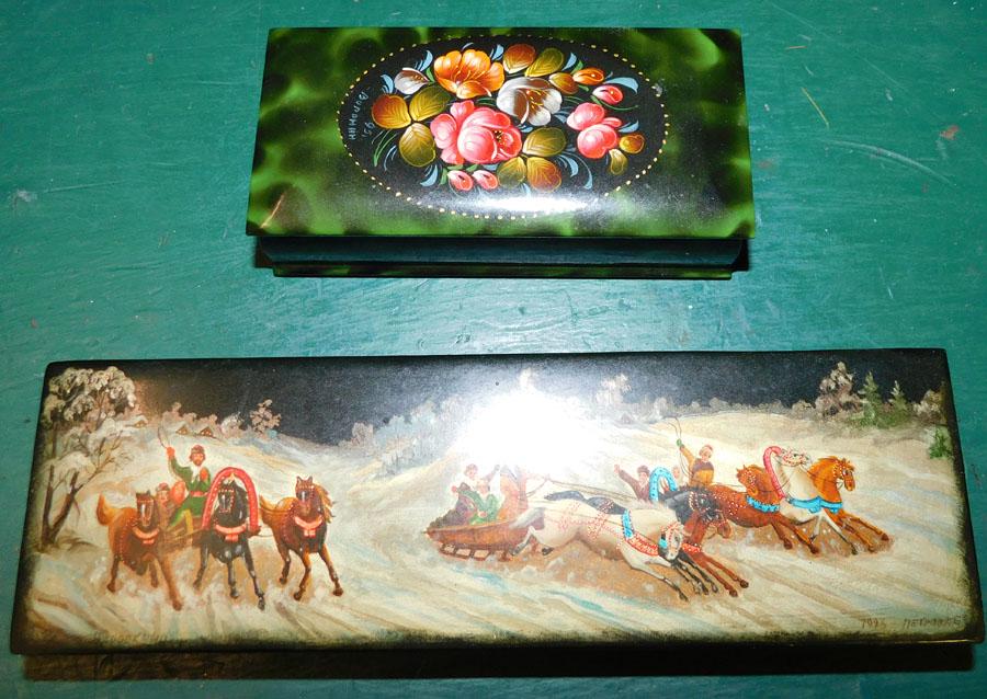2 Hand Painted Russian Boxes - Signed (1 of 2)
