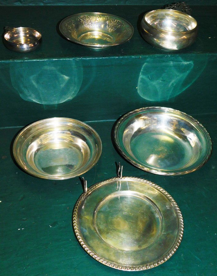 3 Sterl Bowls -- 2 Sterl Porringers -- Sterl Plate 20.5 (1 of 5)