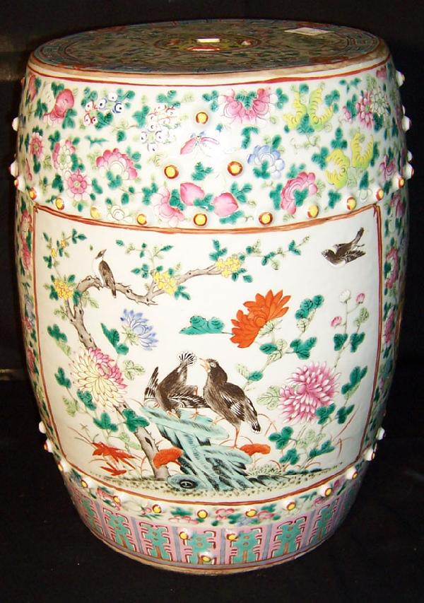 19th century Oriental garden seat.: 19th century Oriental garden seat.(18 1/4" tall, 15" diameter.)