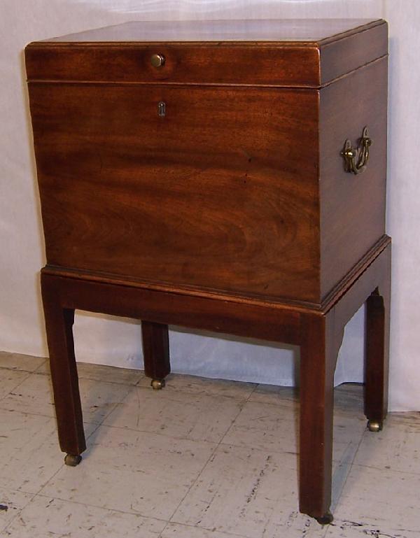 19th century mahogany cellaret on stand. : 19th century mahogany cellaret on stand. 17 1/2" wide x 12" deep x 27 " tall.