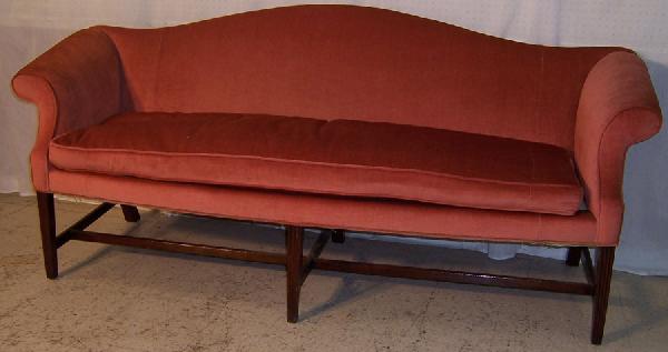 Period Hepplewhite mahogany wing back sofa: Period stretcher base Hepplewhite mahogany wing back sofa. Circa 1800.81" long. 28" deep