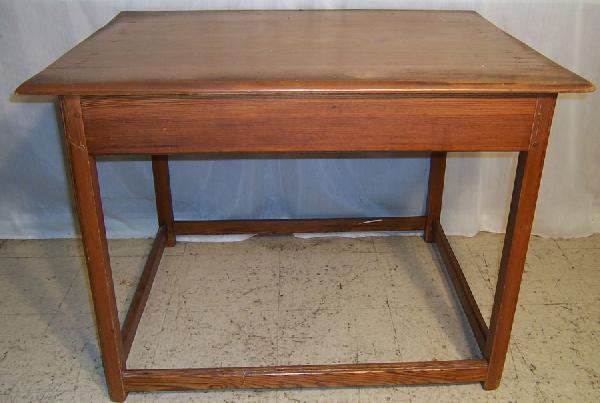Stretcher base NC pine table : Stretcher base NC pine table from Wake Forest estate. Circa 1850. 40" wide x 31" deep x 29 1/4" tall.