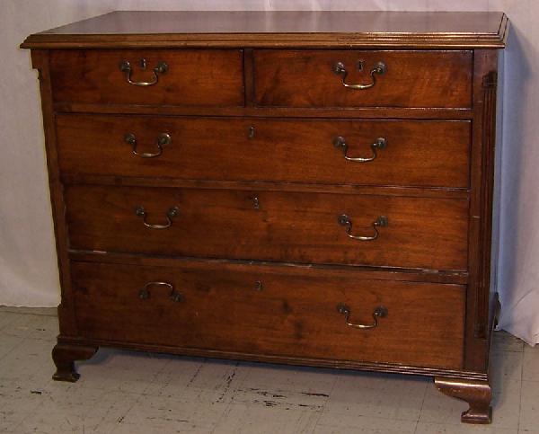 18th century quarter column walnut 2/3 chest : 18th century quarter column walnut 2/3 chest with original feet and brasses. 43" wide x 19' deep x 35" tall.
