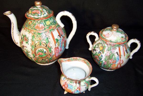 3 piece Rose Medallion tea set: 3 piece Rose Medallion tea set- includes sugar, creamer and tea pot.