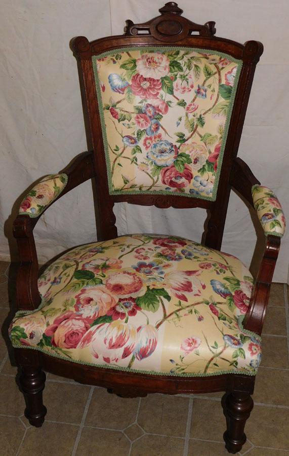 Floral Upholstered Victorian Walnut Arm Chair (1 of 5)
