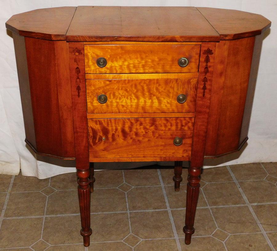 Tiger Maple Bell Flower Inlay Sewing Stand (1 of 5)