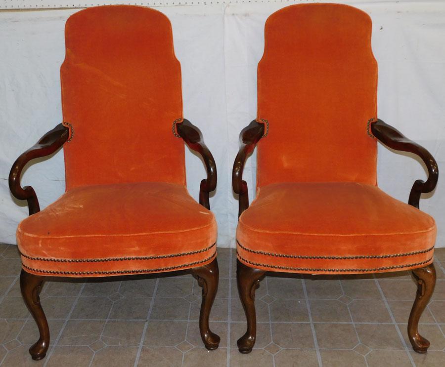 Pair Queen Anne Arm Chairs By Ethan Allen (1 of 4)