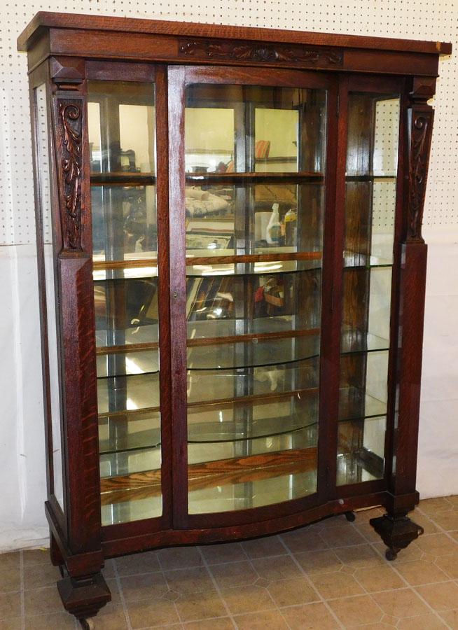 Quarter Saw Oak Mirrored Back China Cabinet: Quarter Saw Oak Mirrored Back China Cabinet. 48 1/4" W 17" D 67 1/4" H