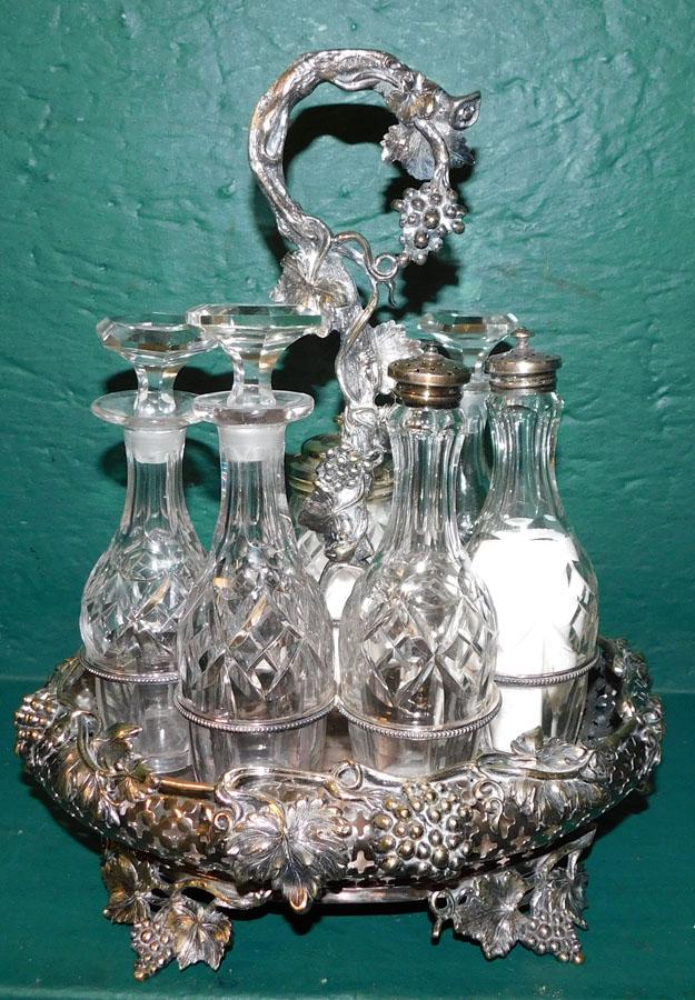 English SP Cut Glass Cruet Set (Missing Bottle) (1 of 3)