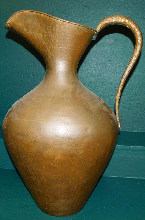 Large Hammered Brass Wine Ewer: Large Hammered Brass Wine Ewer. 26 1/2" H