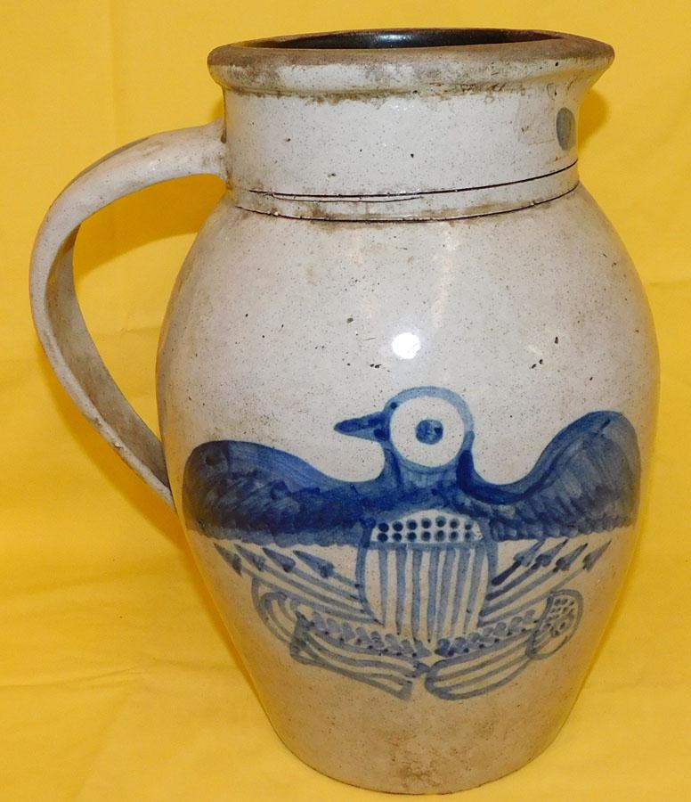 19th C Pitcher W/Cobalt Blue Am Eagle Decoration (1 of 4)