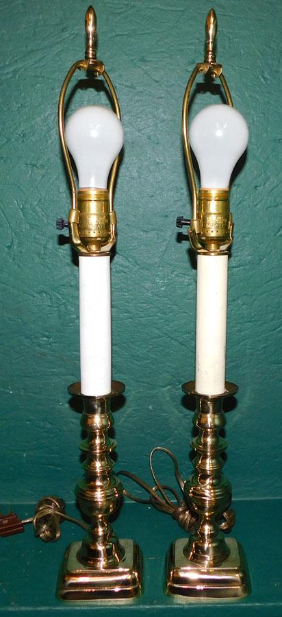 Pair Brass Candlestick Lamps (1 of 2)