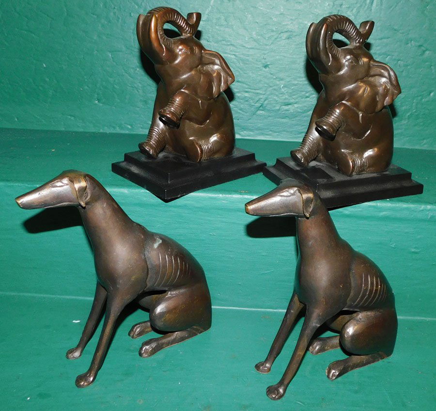 Two Pair of Brass Bookends (Elephants & Whippets) (1 of 4)