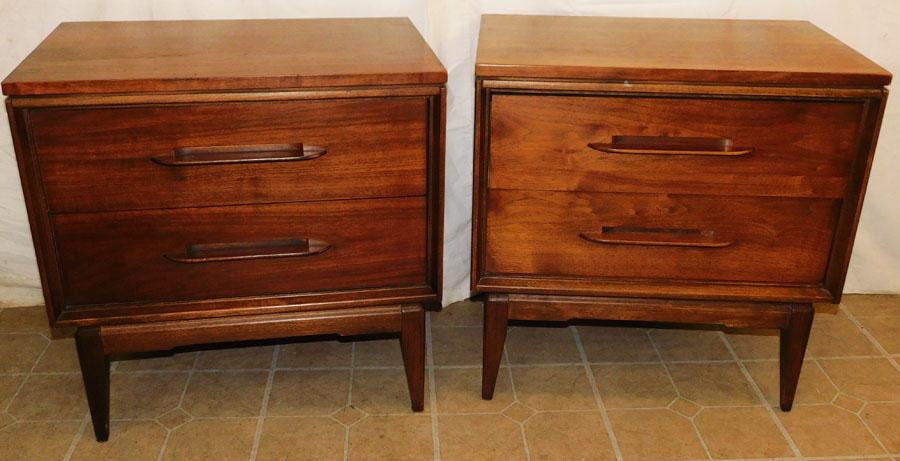 Pair MCM Walnut 2 Dr Night Stands By Bassett (1 of 4)