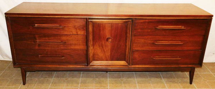 MCM Walnut 9 Drawer Credenza By Bassett: Mid-Century Modern Walnut 9 Drawer Credenza By Bassett. 74 1/2" W 19" D 31" H