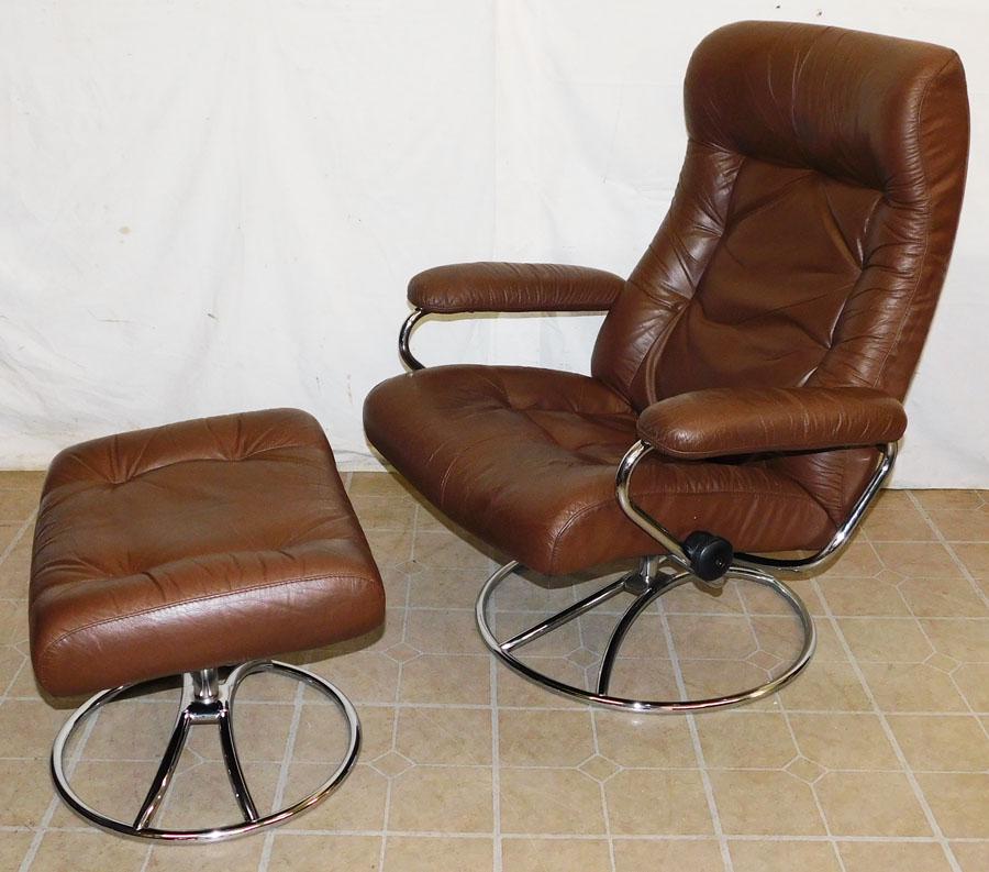 MCM Leather & Chrome Stress Less Recliner & Ottoman By (1 of 8)