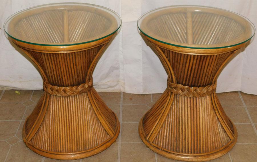 Pair Rattan & Glass Top Tables (1 of 3)