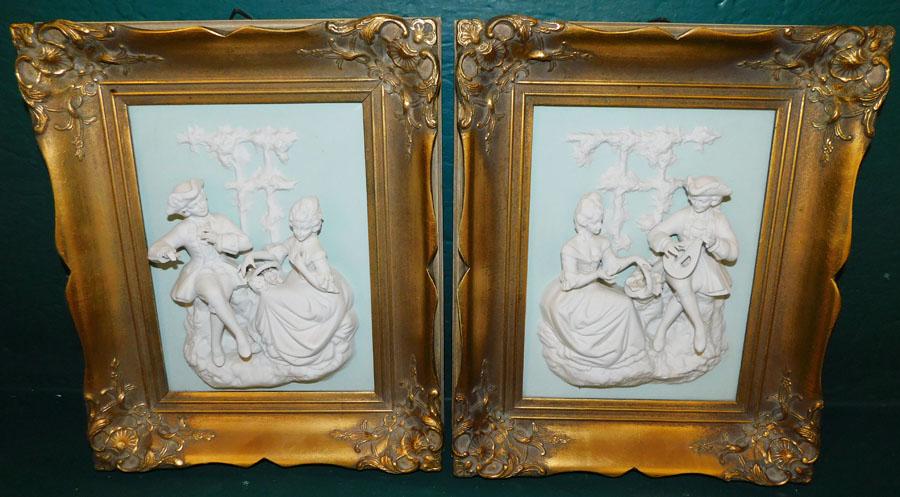 Pair Framed Dresden Porcelain Plaques (1 of 6)