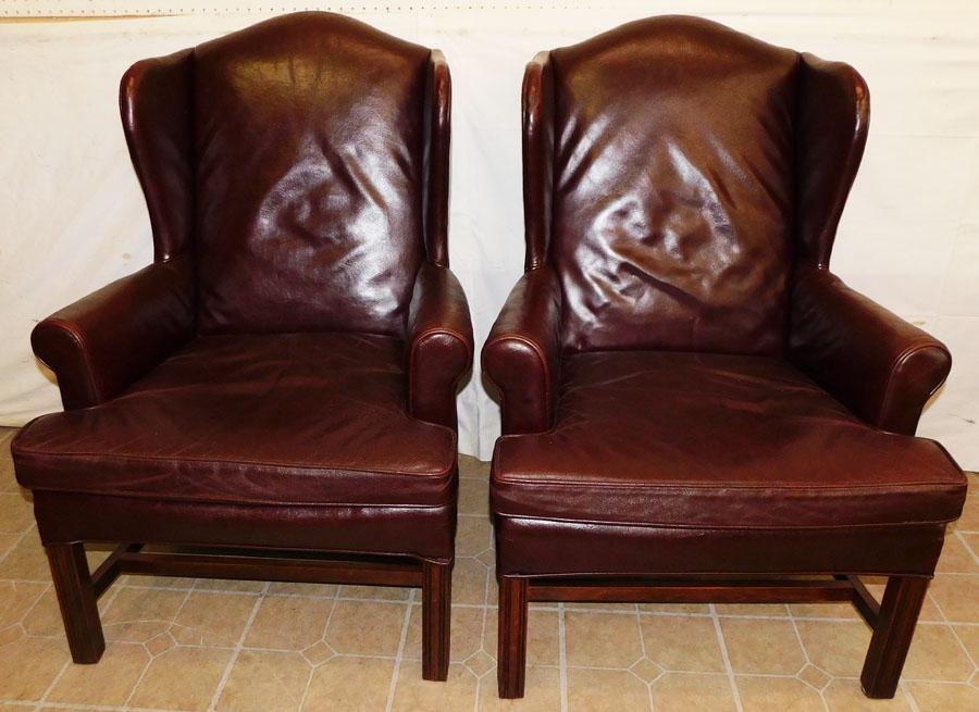 Pair Leather Wing Chairs By Fairfield (1 of 9)