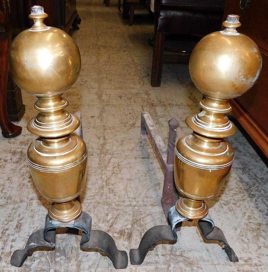 19th C Brass & Iron Andirons (1 of 2)