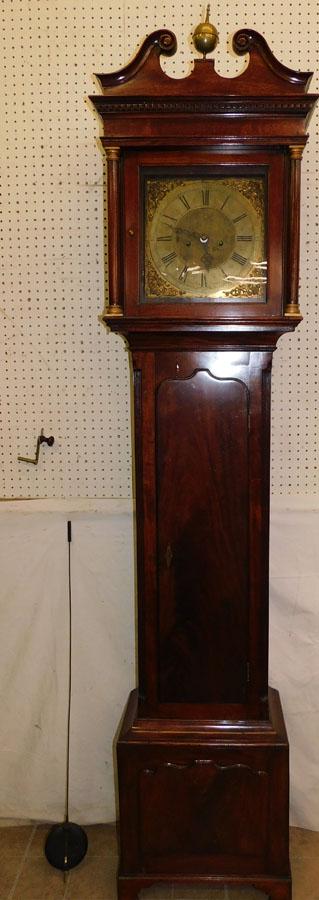 19th C Mahog Grandfather Clock W/ Brass Dial (1 of 10)