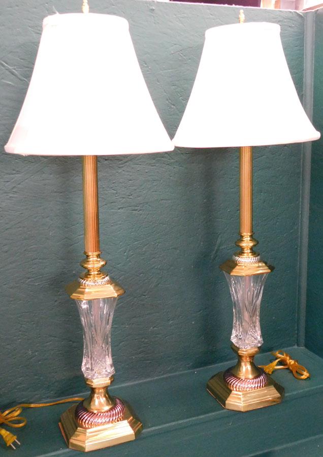 Pair of Waterford & Brass Column Buffet Lamps (1 of 5)