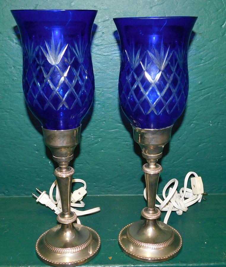 Pair SP Cobalt Blue Cut To Clear Lamps (1 of 2)