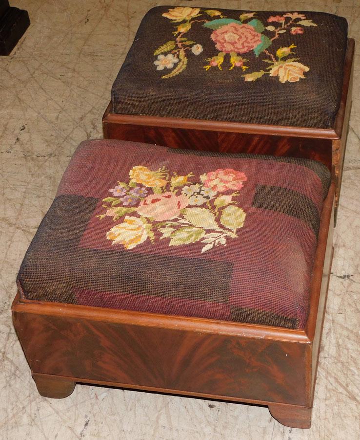 Pr 19th C Mahogany Empire Needlepoint Ottomans (1 of 2)