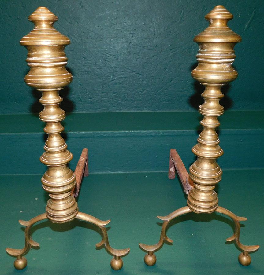Pair 19th C Brass Andirons (1 of 2)