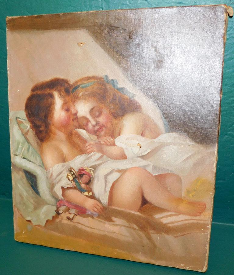 19th C Oil on Canvas Mother & Child (1 of 5)