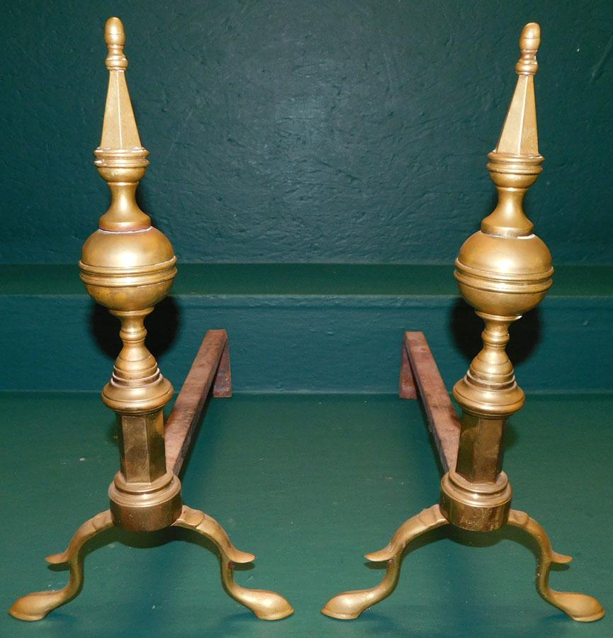 Pair Brass Steeple Top Andirons (1 of 2)