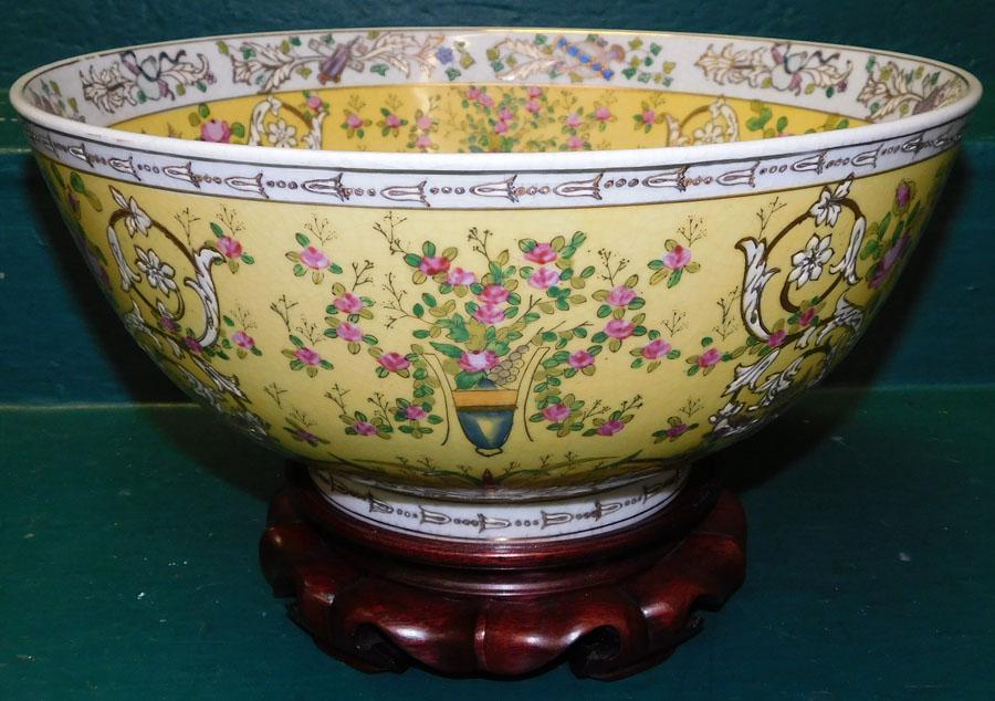 Paint Decorated Oriental Bowl On Teakwood Stand (1 of 5)