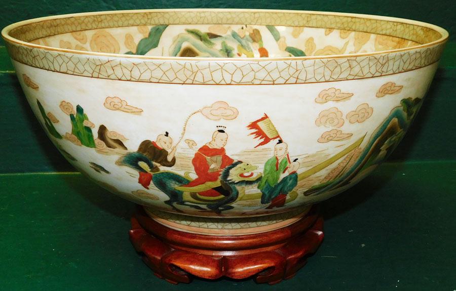 Pnt Dec Oriental Porcelain Bowl On Teakwood Stand (1 of 5)