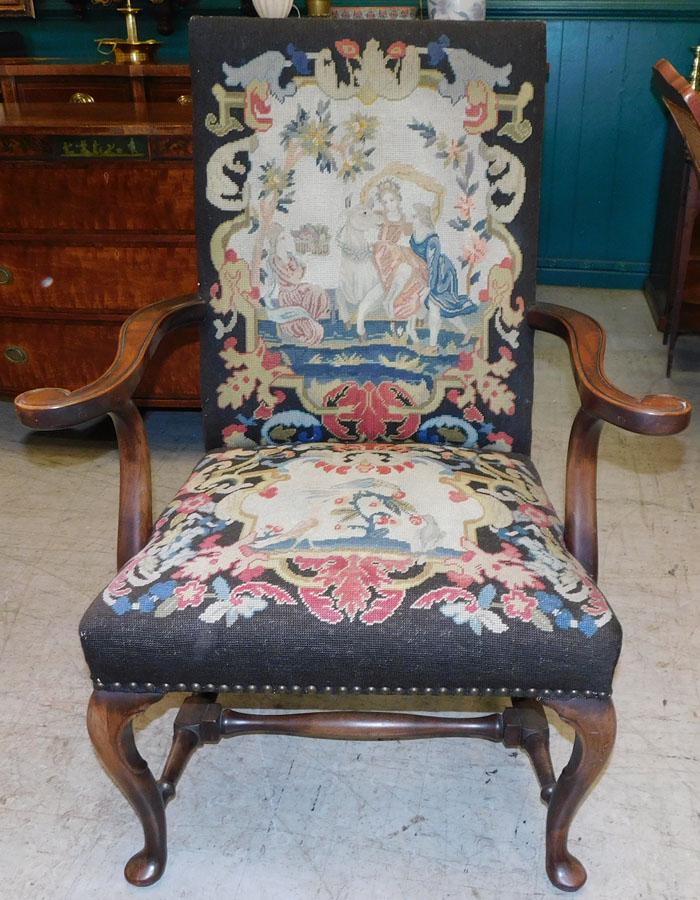 Antique Walnut QA NP Upholstered Arm Chair (1 of 5)