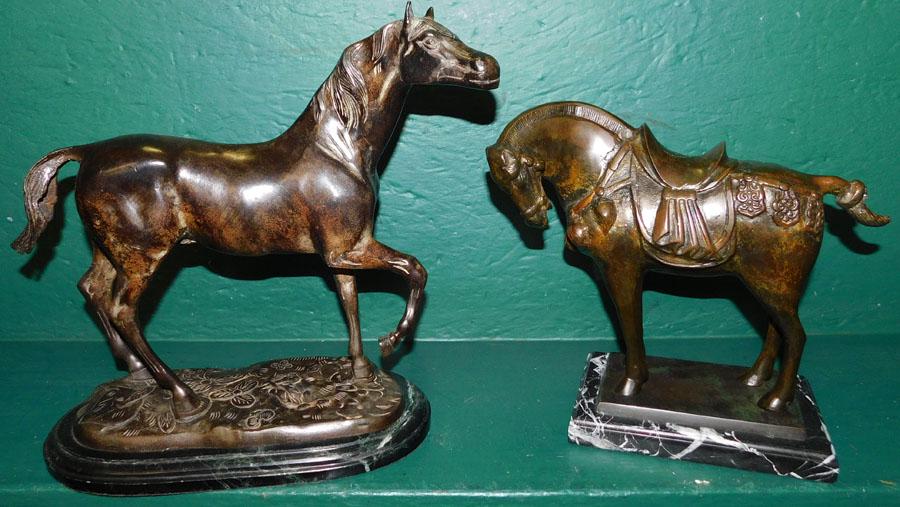 2 Bronze Finish Metal Horse Sculptures On Marble Base (1 of 2)