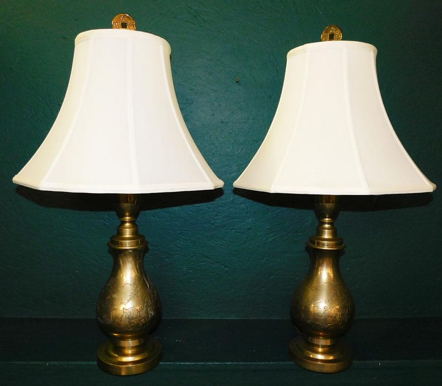 Pair Oriental Brass Lamps (1 of 4)