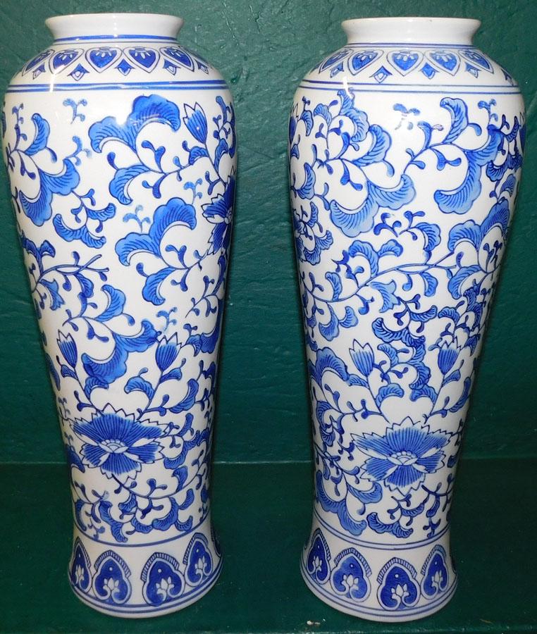 Pair Oriental Blue & White Vases (1 of 4)
