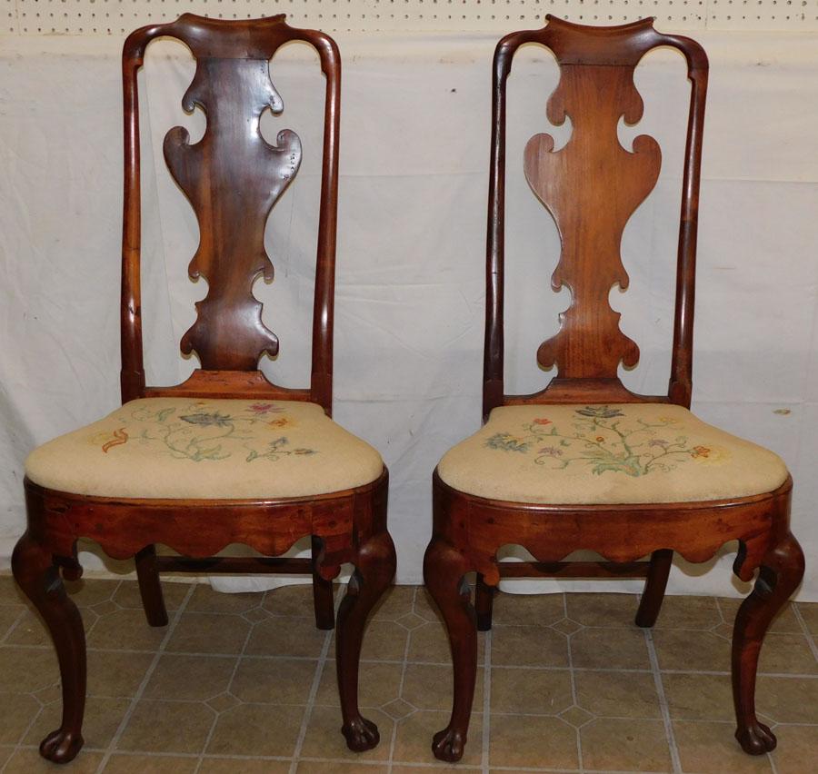 Pr 18th C Mahog Dutch Side Chairs w/ NP Seats (1 of 7)