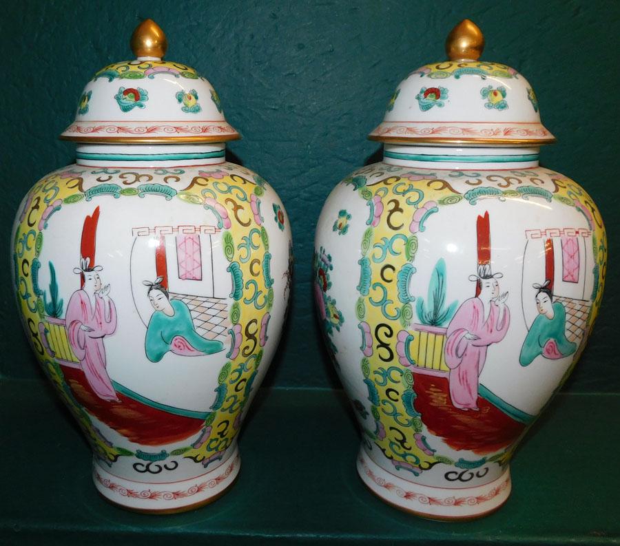 Pair of Porcelain Oriental Covered Urns (1 of 6)